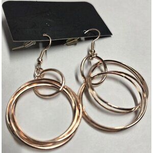 New Rose PInk Gold-Tone Circle Stacked Hoop Drop‎ Dangle Pierced Earrings Boho